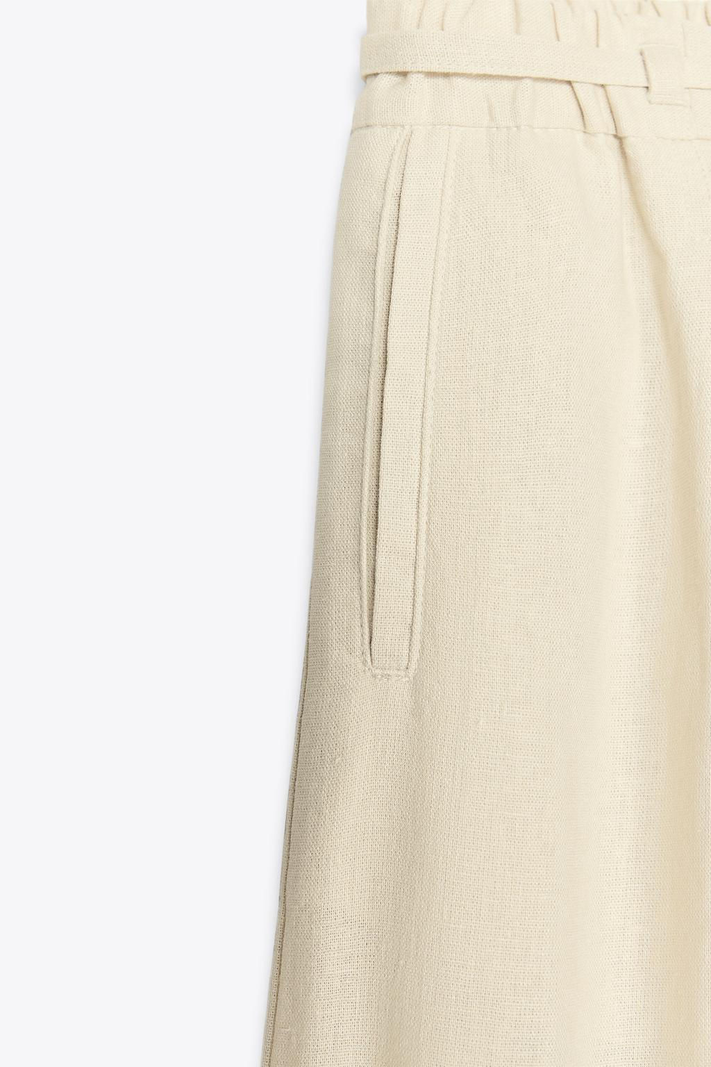 LINEN BLEND WIDE-LEG TROUSERS WITH BELT - Zara фото 12