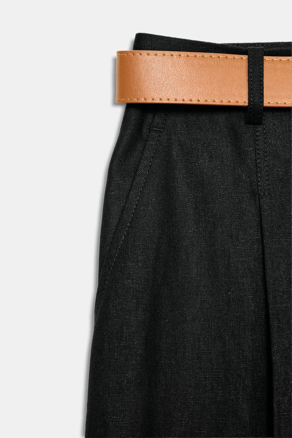 PANTAL?N CON LINO PINZAS CINTUR?N / Negro - Zara фото 3