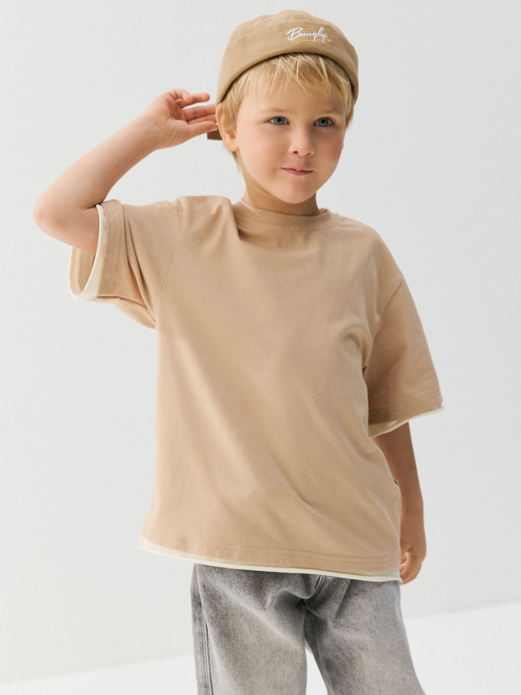 Футболка оверсайз Беж с контрастной отделкой - Bungly фото 4