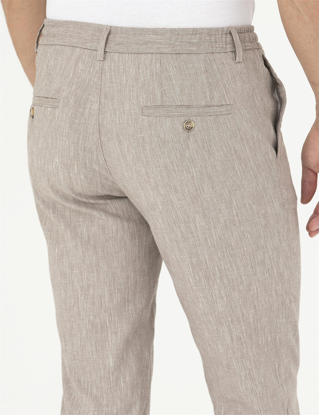 A__k Kahverengi Ex. Slim Fit Keten Kar___ml_ Kuma_ Pantolon