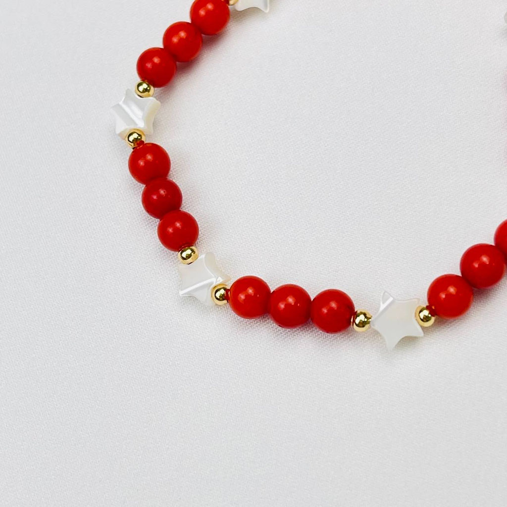 Браслет из Коралла и Перламутра с подвеской "Месяц" 15,5 см