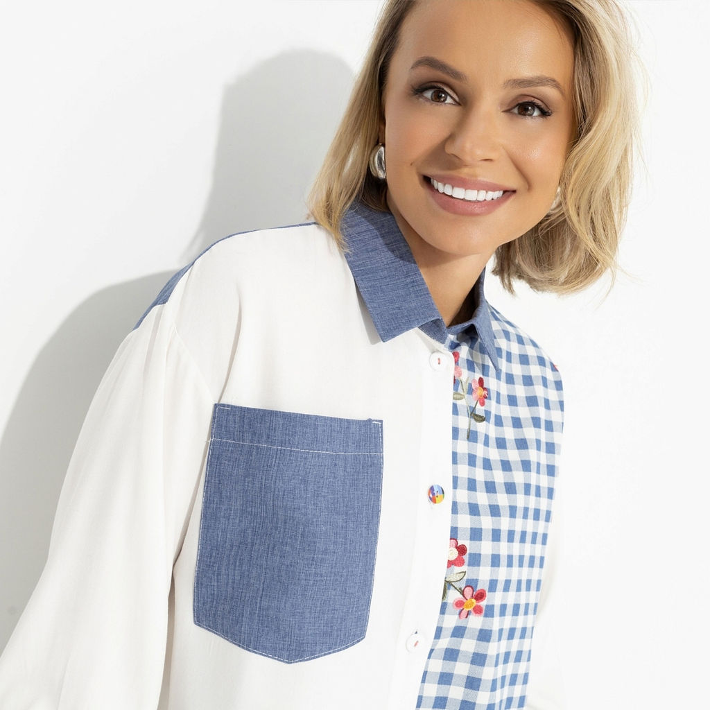 Рубашка комбинированная, Жемчужина образа (white) - Charutti фото 9