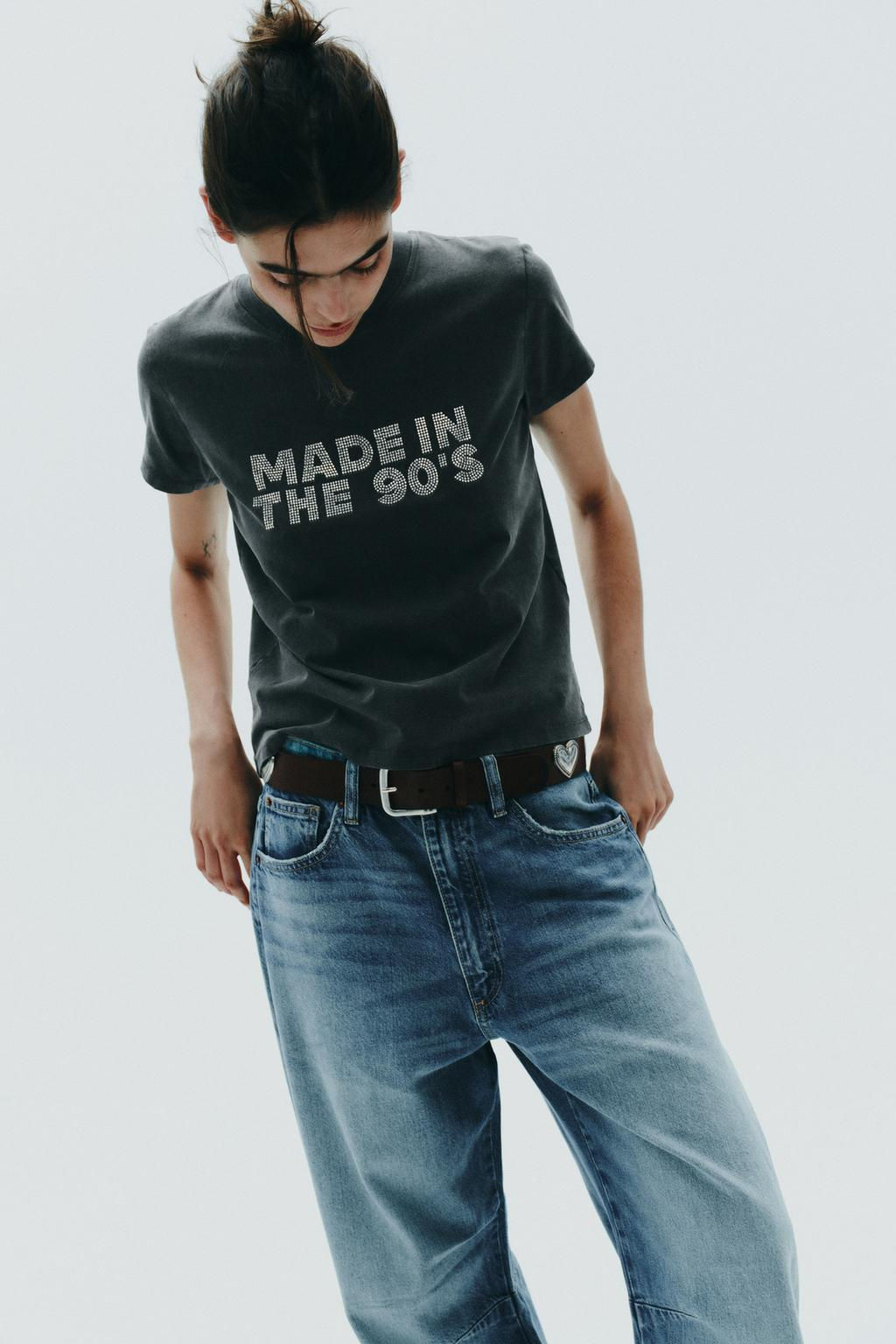 WASHED-EFFECT RHINESTONE T-SHIRT - Zara фото 3