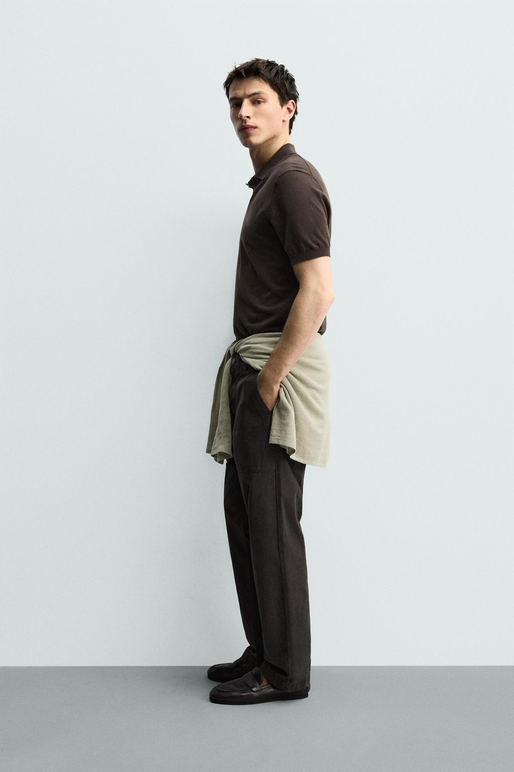 POLO PUNTO REGULAR FIT ALGOD?N - LINO / Chocolate - Zara фото 4