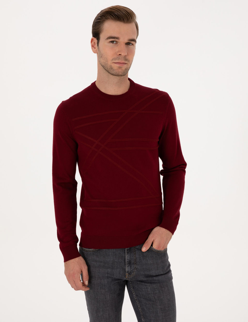 Koyu Bordo Slim Fit Kazak