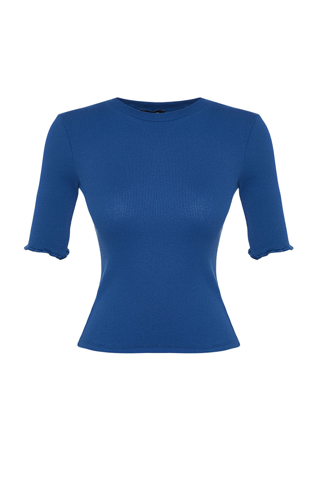 Saks Fitilli Fitted/Vucuda Oturan Bisiklet Yaka Esnek Orme Bluz TWOSS23BZ00025