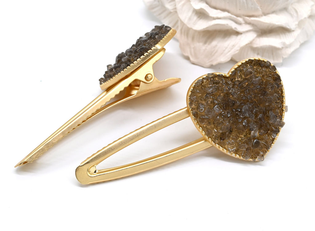 Зажим для волос Сердце с раухтопазом 7,5*3,3*2см