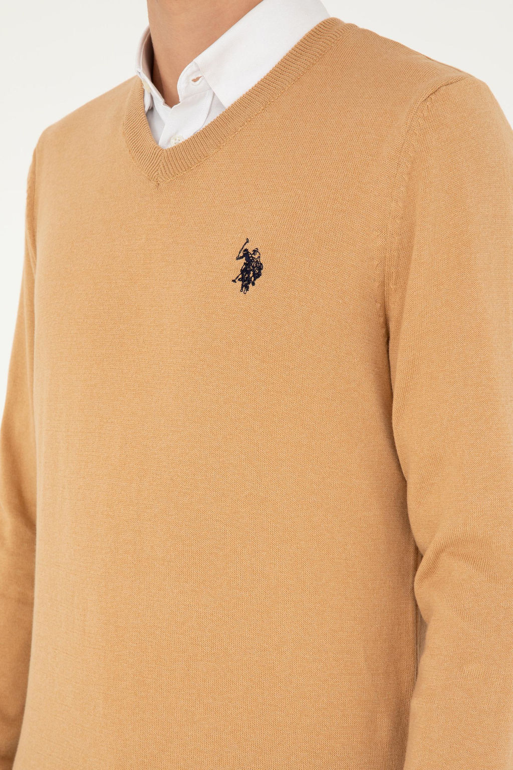 Свитер мужской U.S. Polo Assn хлопок светло-коричневый меланж  фото 7