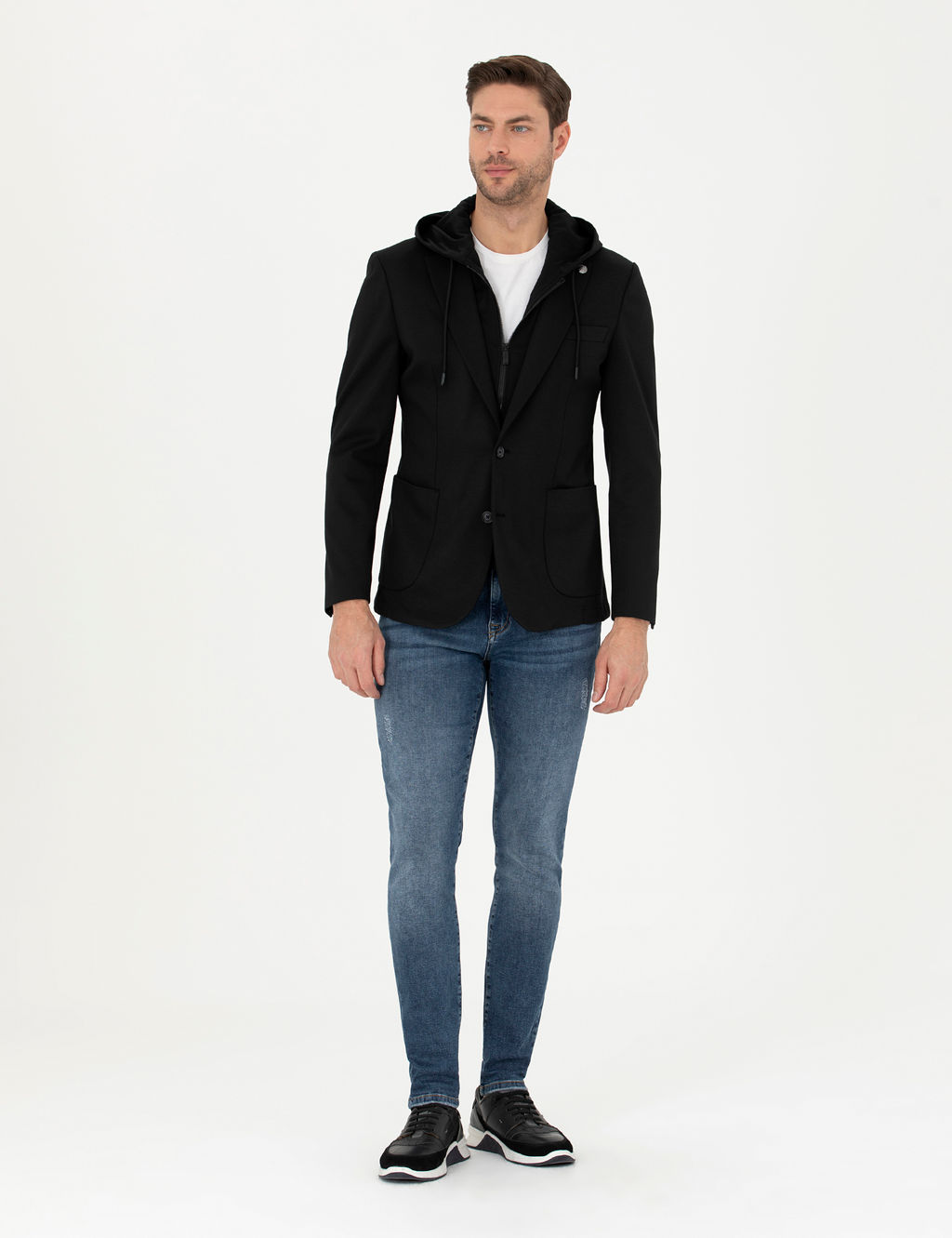Siyah Slim Fit Kap__onlu Ceket