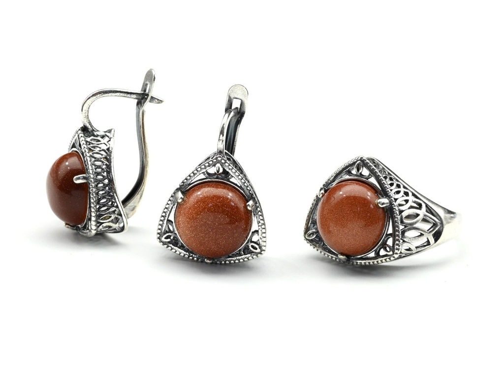 Кольцо Серьги авантюрин имитация размер 19