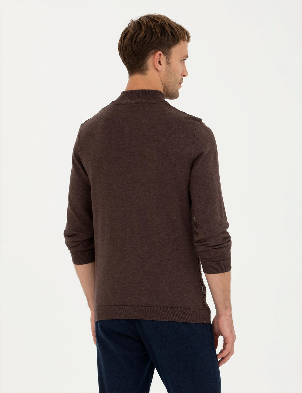 Kahverengi Slim Fit Fermuarl_ Dik Yaka Triko Kazak - Pierre cardin фото 5