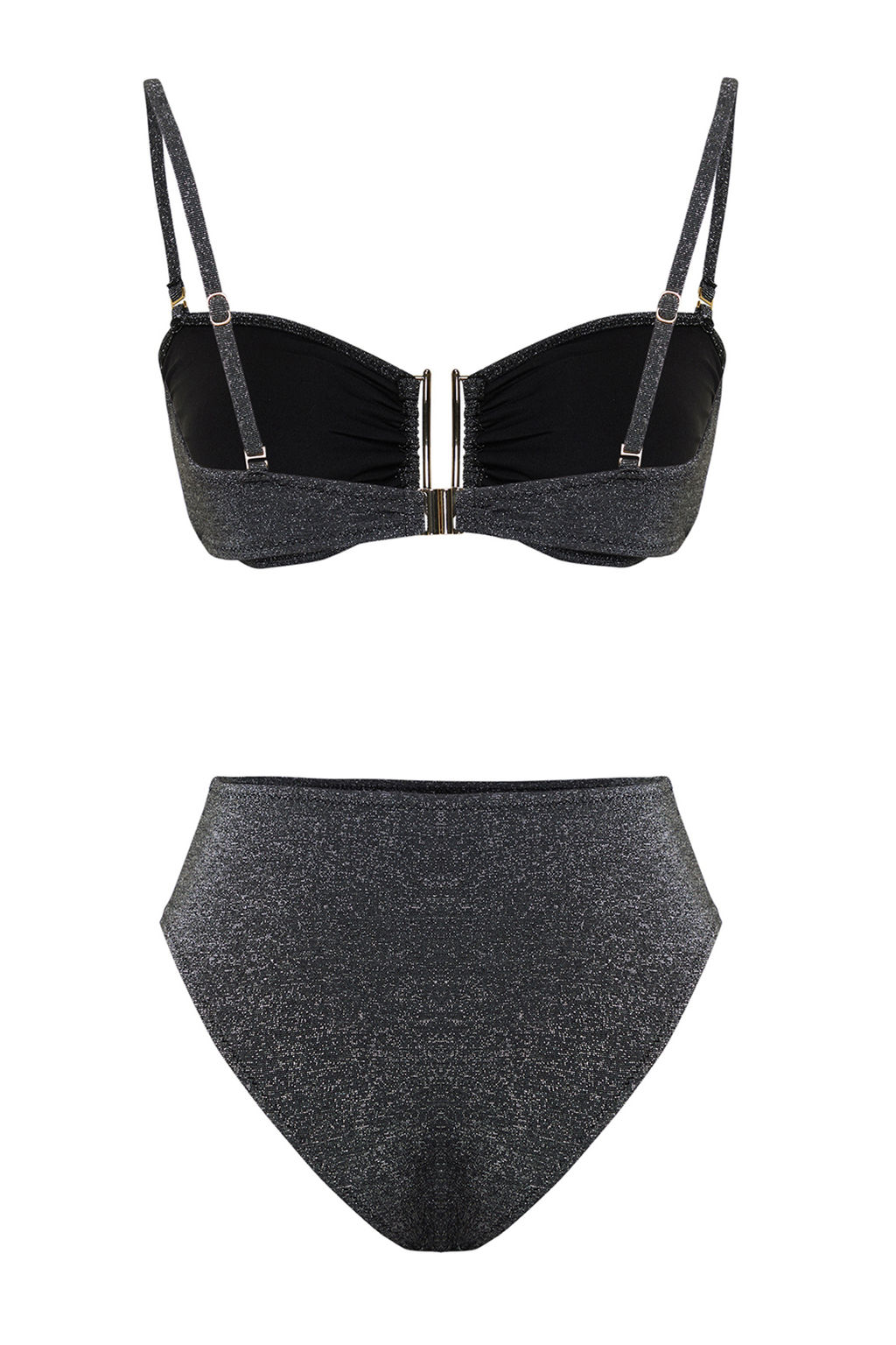 Siyah Straplez Aksesuarl? Simli Brazilian Bikini Tak?m? TBESS24BT00054