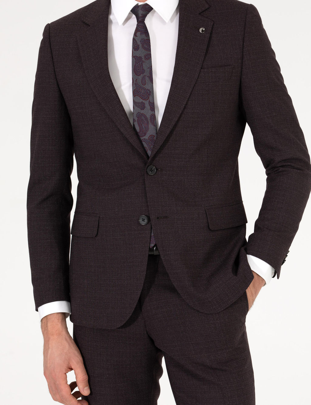 Бордово-красный приталенный костюм - Cacharel фото 13