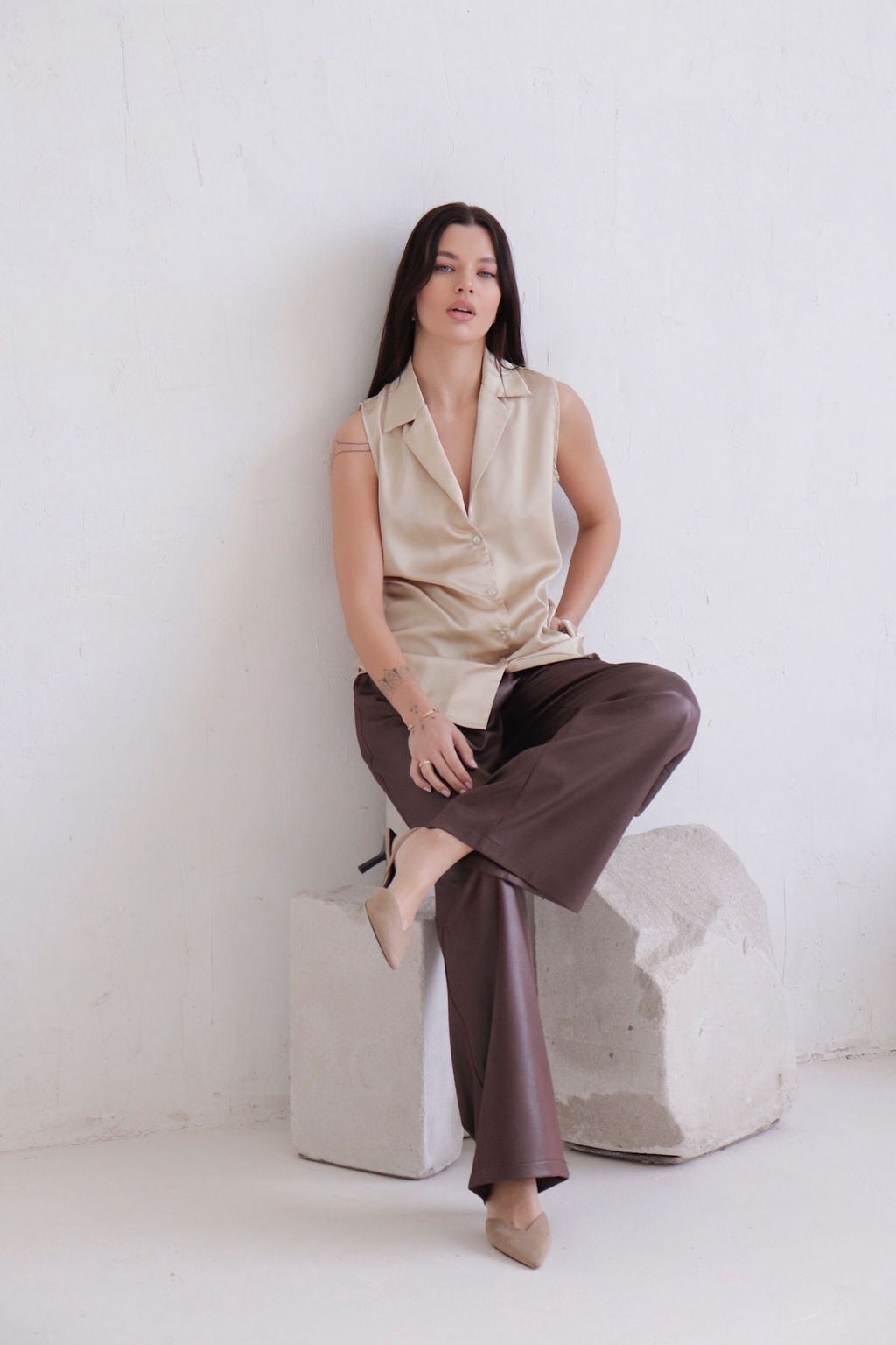 Блуза без рукавов кремовая - Martichelli фото 8