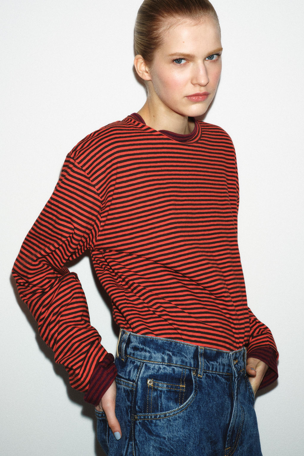 CAMISETA RAYAS ALGOD?N Y LINO / Rojos