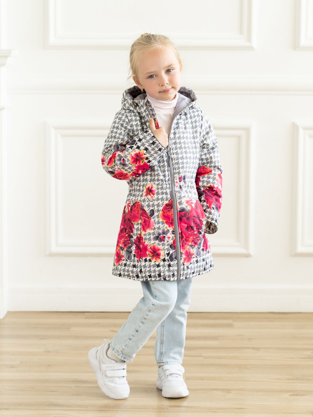 Куртка детская демисезонная сераяцветы