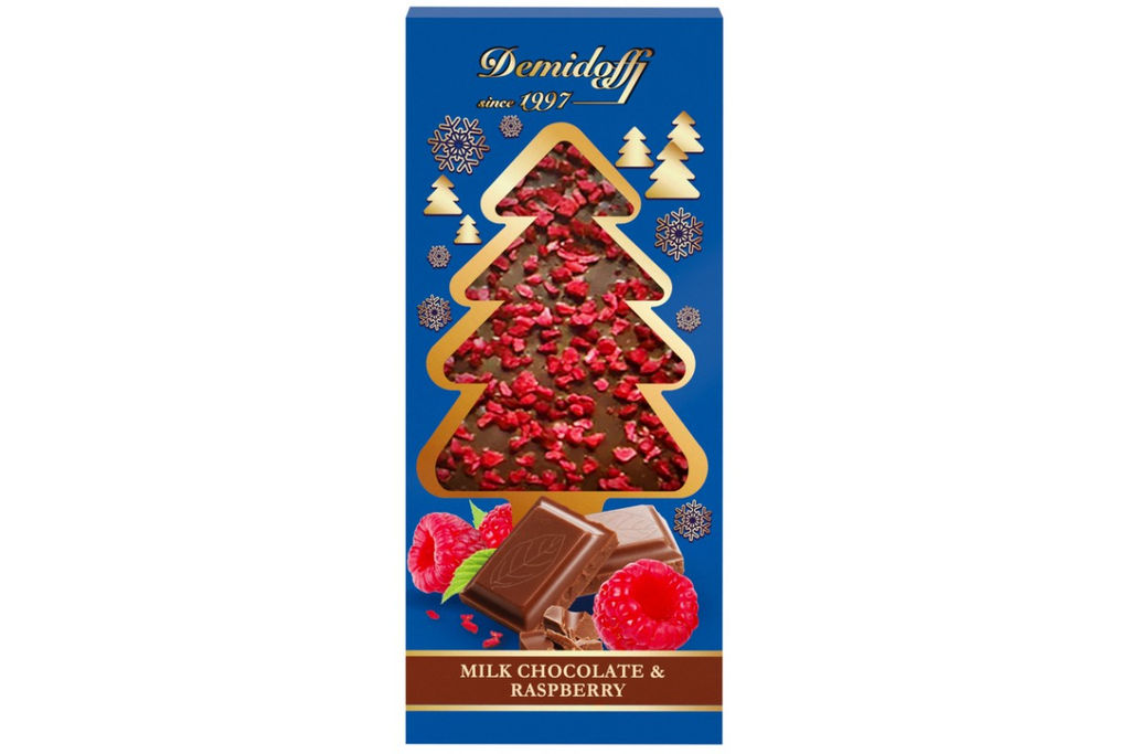 Шоколад молочный с добавлением кусочков сушеной малины ЕЛОЧКА