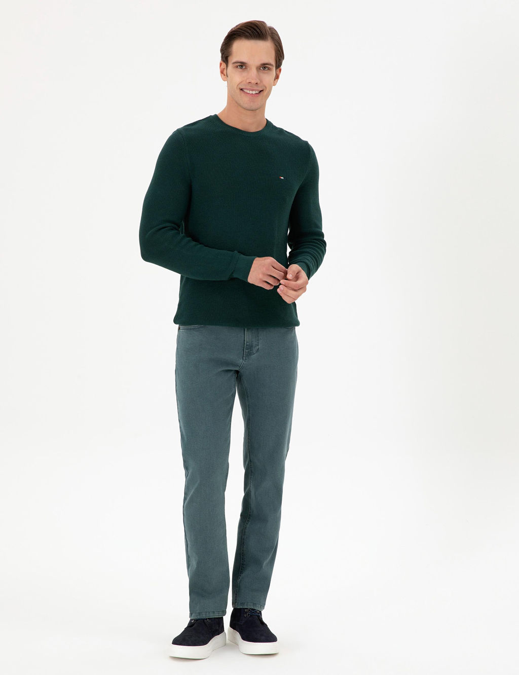 Erkek Slim Fit Bisiklet Yaka Koyu Ye_il Basic Kazak - U.s. polo assn фото 4