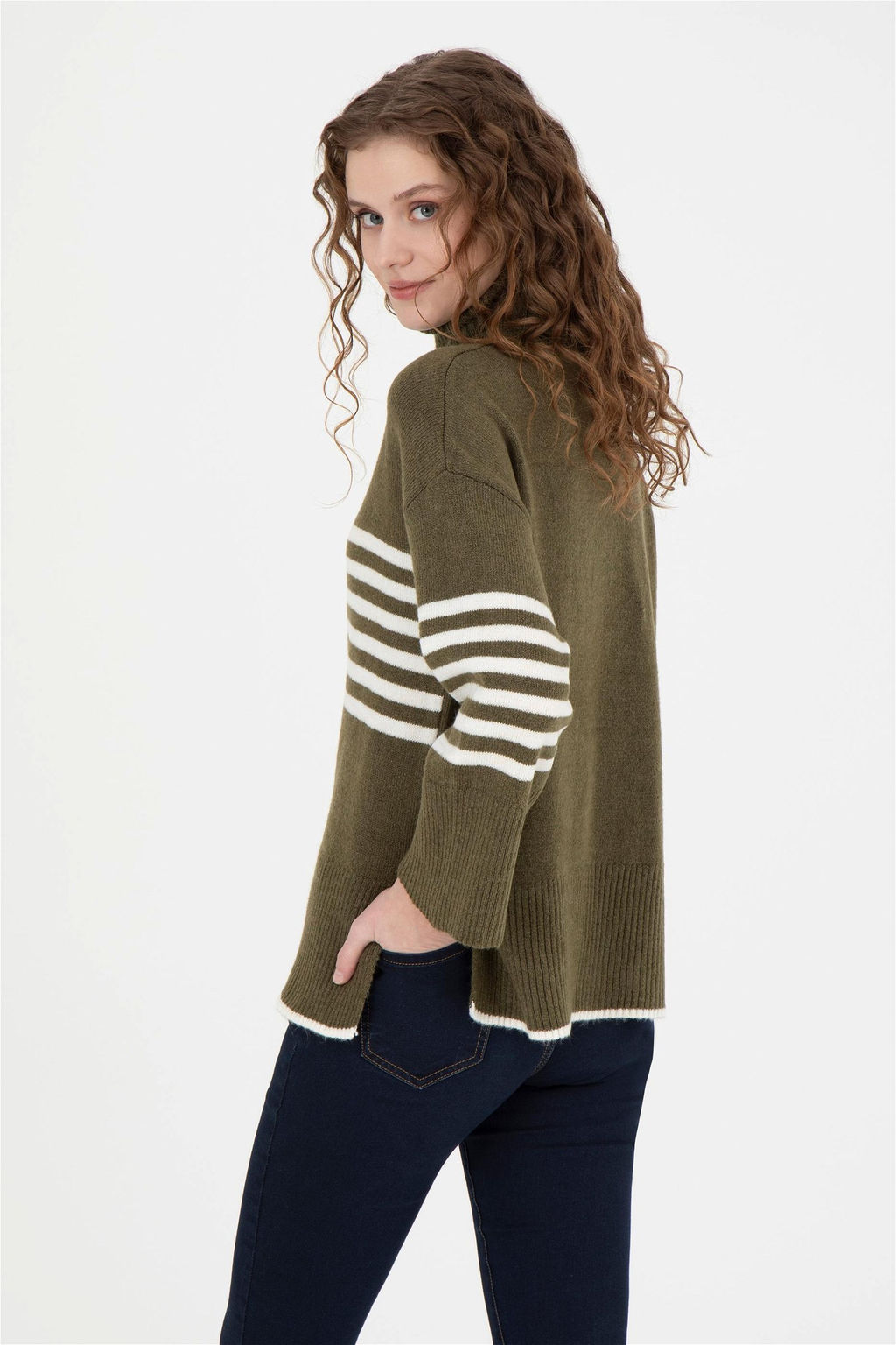 Женский меланжевый свитер цвета хаки - U.s. polo assn фото 5