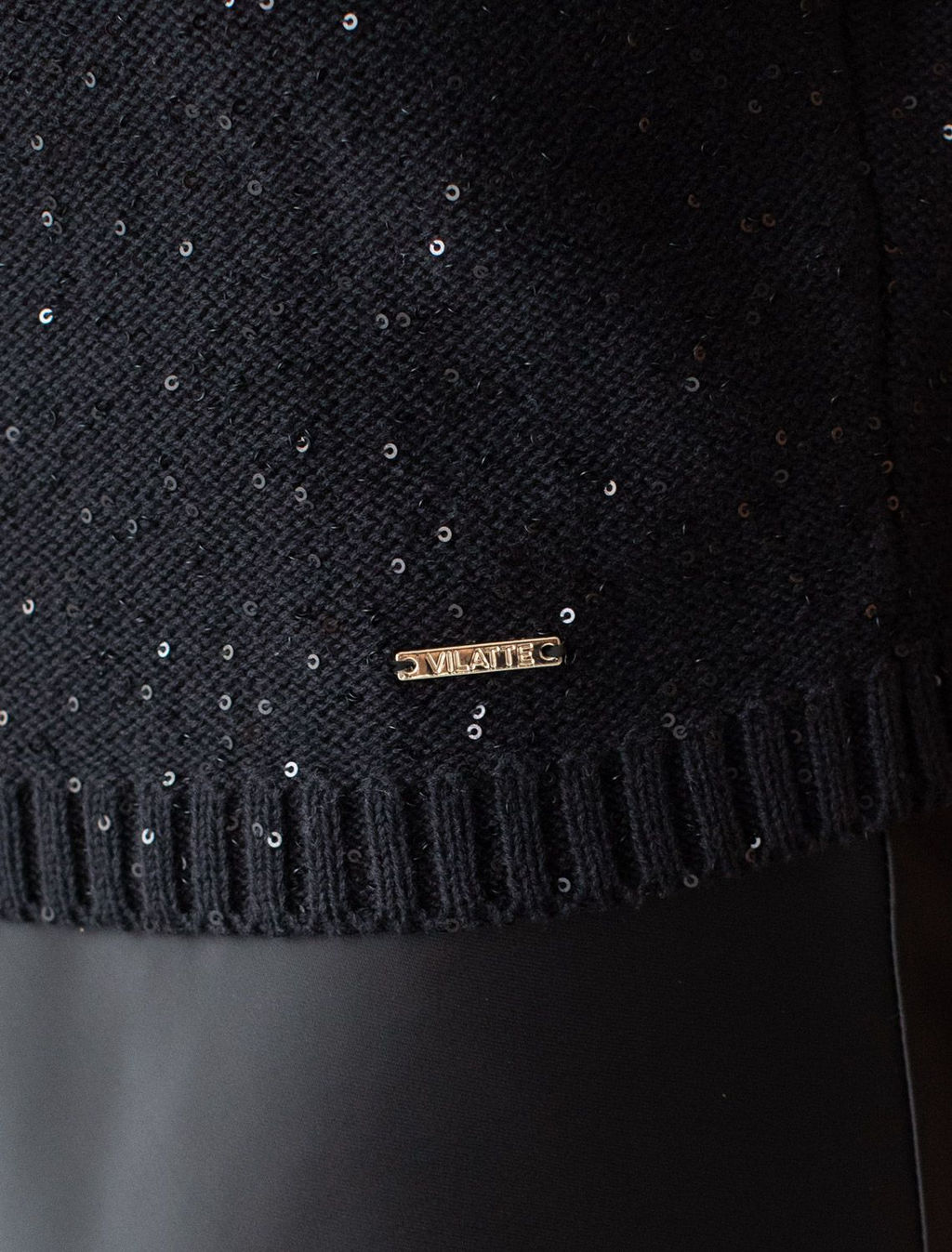 Джемпер с цельнокроенным коротким рукавом из хлопковой пряжи с пайетками - Vilatte фото 4