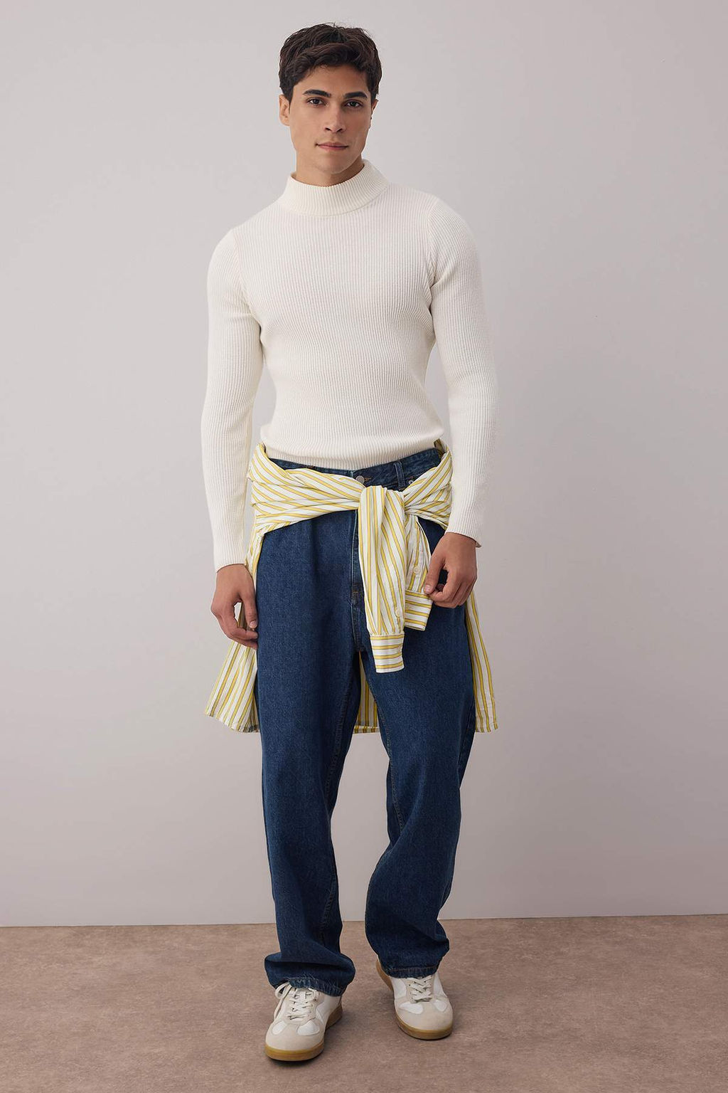 TRENDYOL MAN Ekru Slim Fit Pamuklu Yar?m Bal?kc? Yaka Fitilli Orgu Kazak TMNAW21KZ0568 - Trendyolmilla фото 88