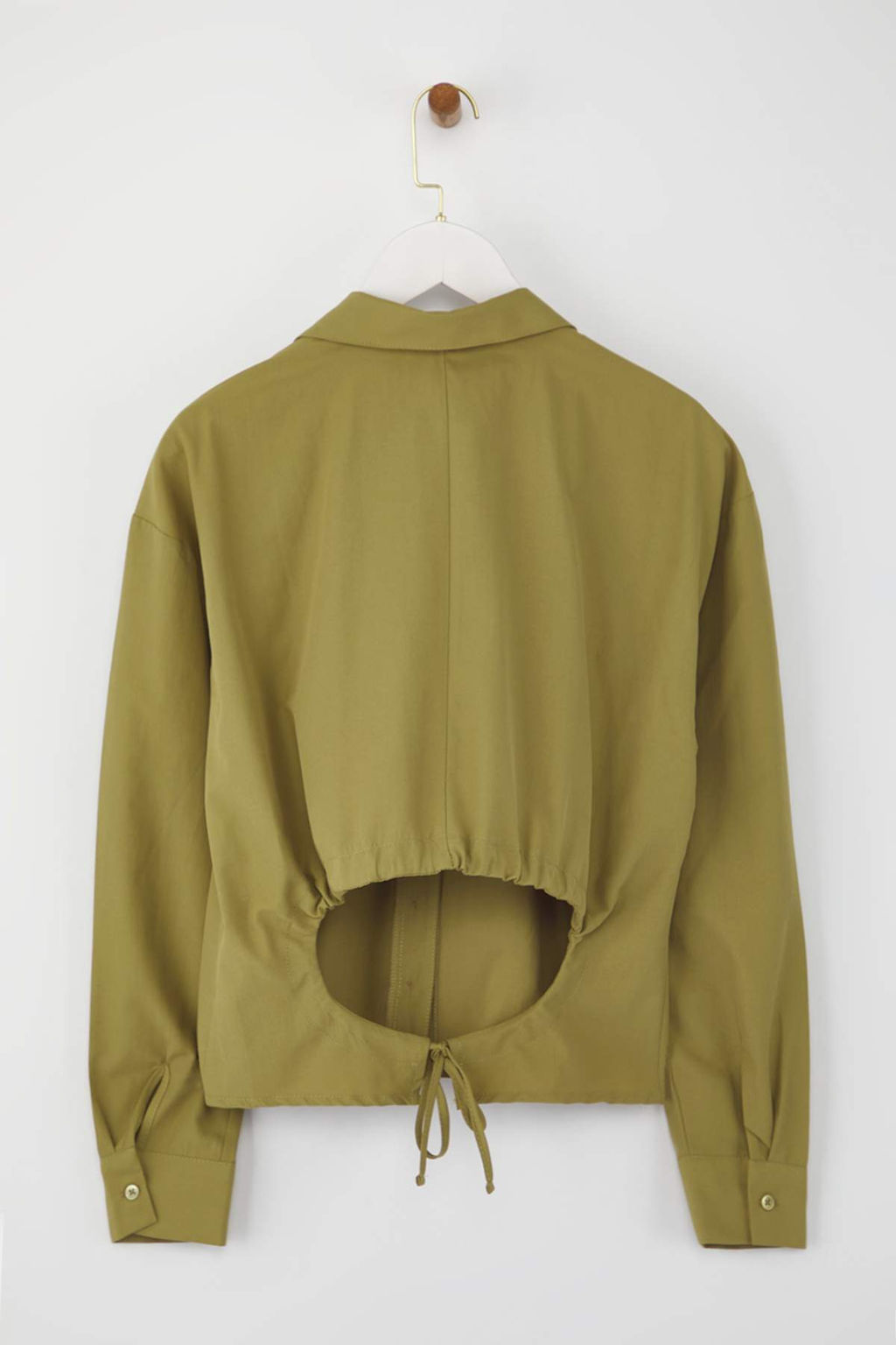 Teen S?rt Buzgu Detayl? Hafif Crop Haki Gomlek TWOAW26GO00040