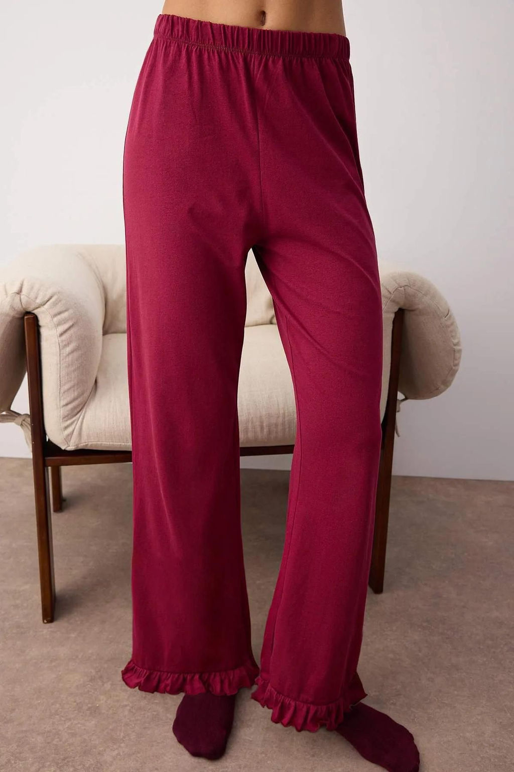 Bordo %100 Pamuklu F?rf?rl? Orme Pijama Tak?m? THMAW26PT00057 - Trendyolmilla фото 3