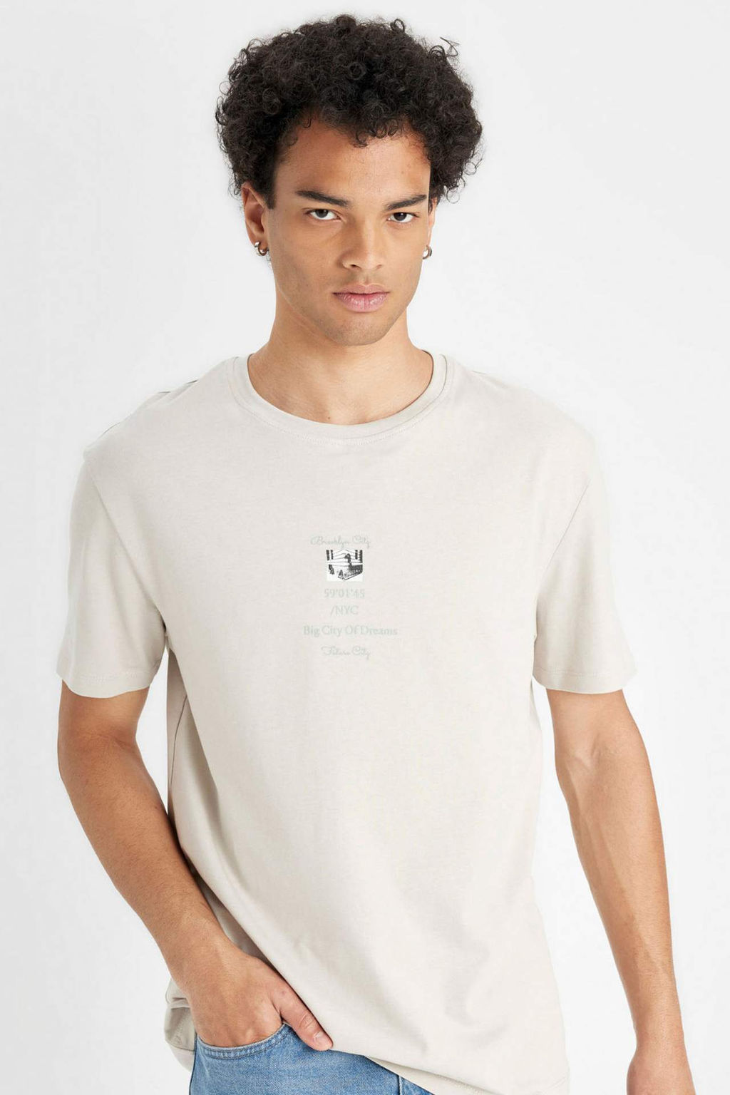 Regular Fit Bisiklet Yaka Bask?l? Pamuklu K?sa Kollu Tisort - Defacto фото 2