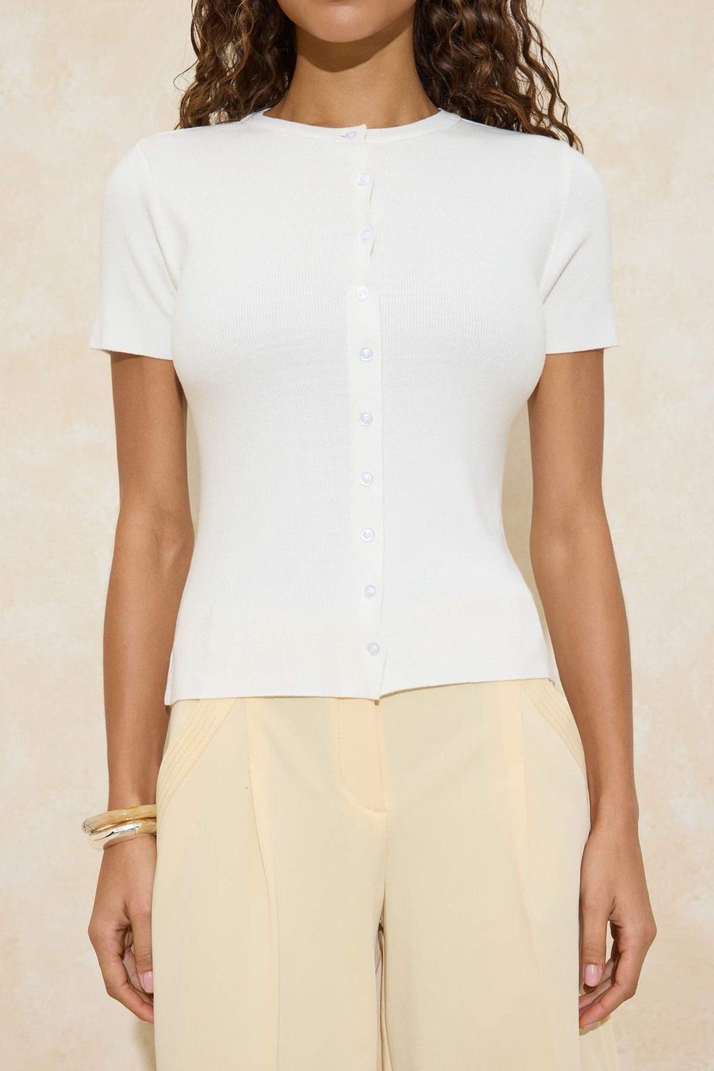 Ekru Bisiklet Yaka Ince Triko Ince Bluz TWOSS25BZ00300