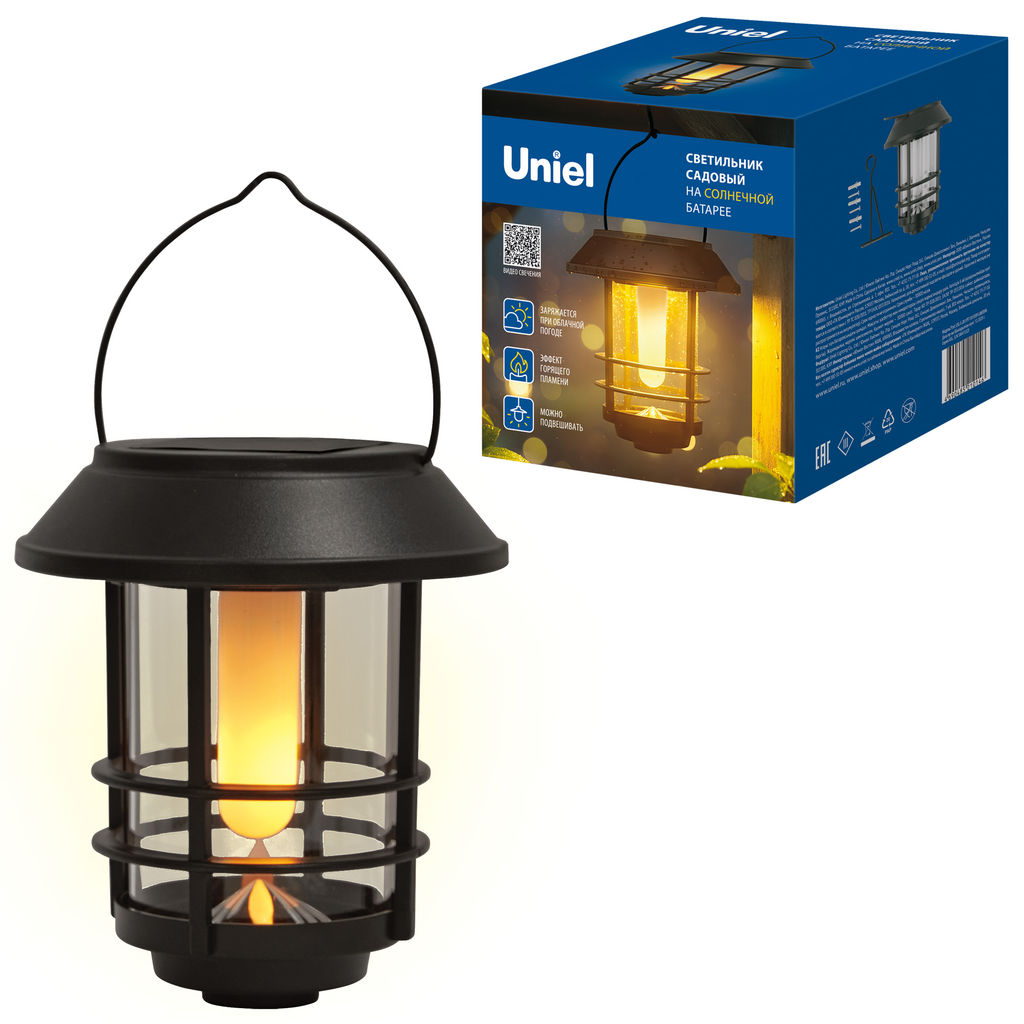 USL-S-281/PT170 FIERY LANTERN Садовый светильник на солнечной батарее Горящий фонарь. Подвесной. 12 светодиодов. Эффект горящего пламени. 1*18650 Li-Io аккумулятор в/к. IP44. TM Uniel - Volpe фото 7