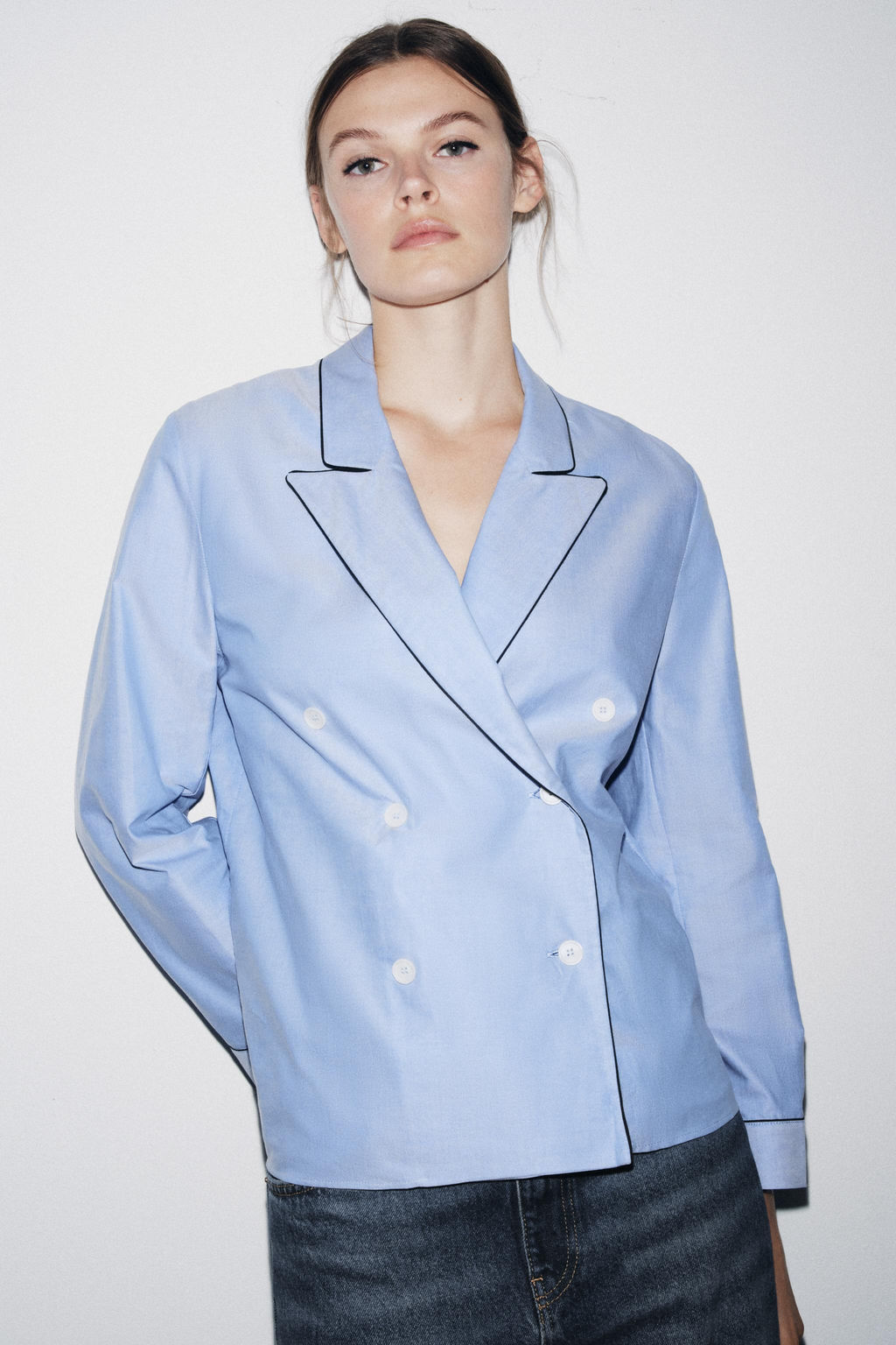 ZW COLLECTION CONTRAST PIPING WRAP SHIRT - Zara фото 2