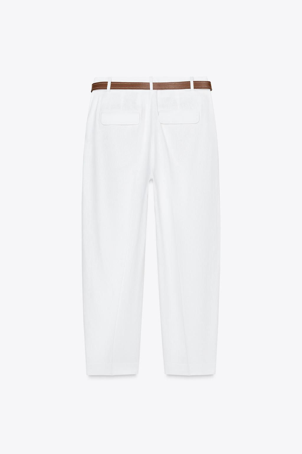 LINEN BELTED STRAIGHT-LEG TROUSERS - Zara фото 14