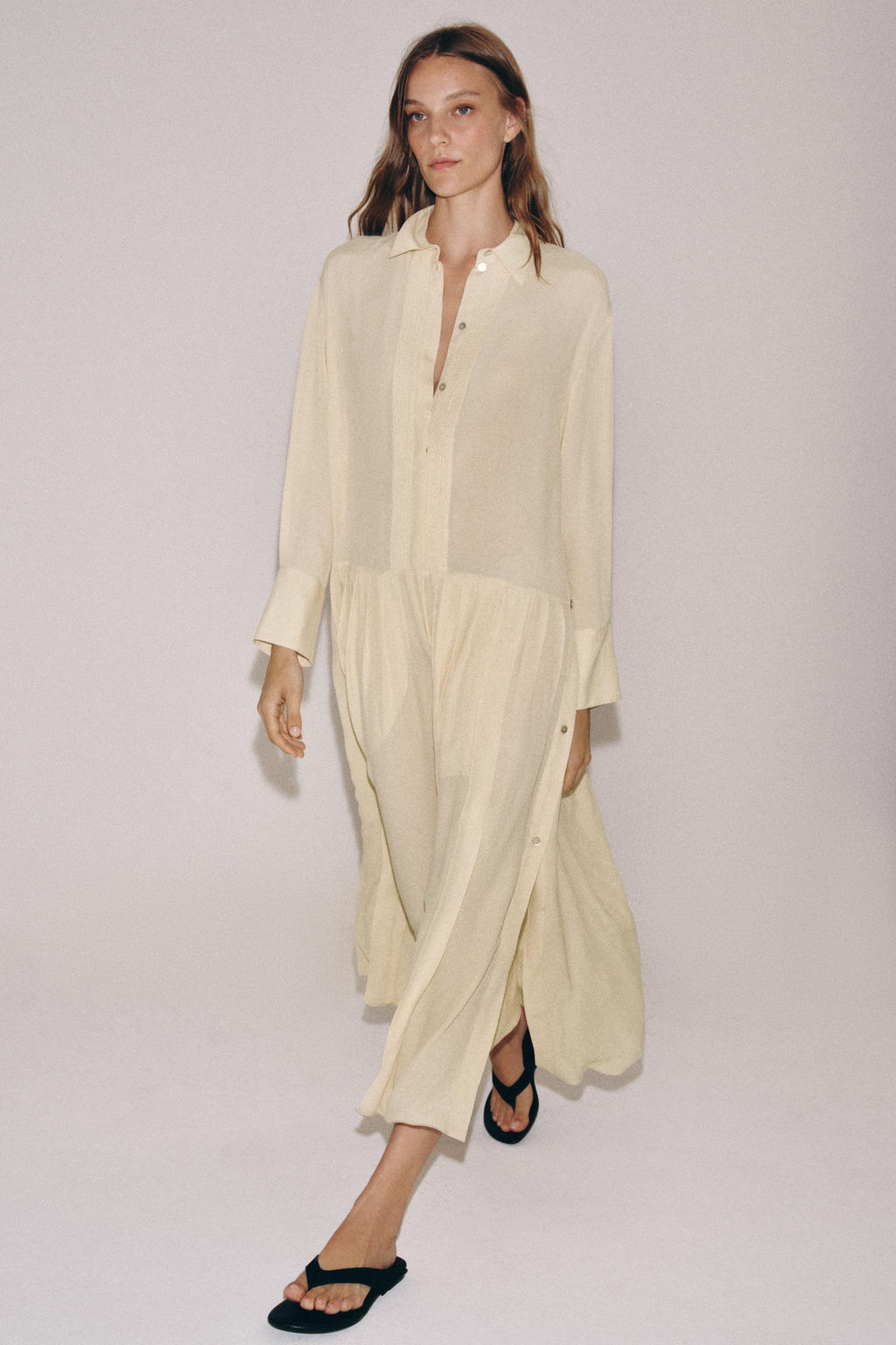 VESTIDO CAMISERO FLUIDO ZW COLLECTION / Beige - Zara фото 6