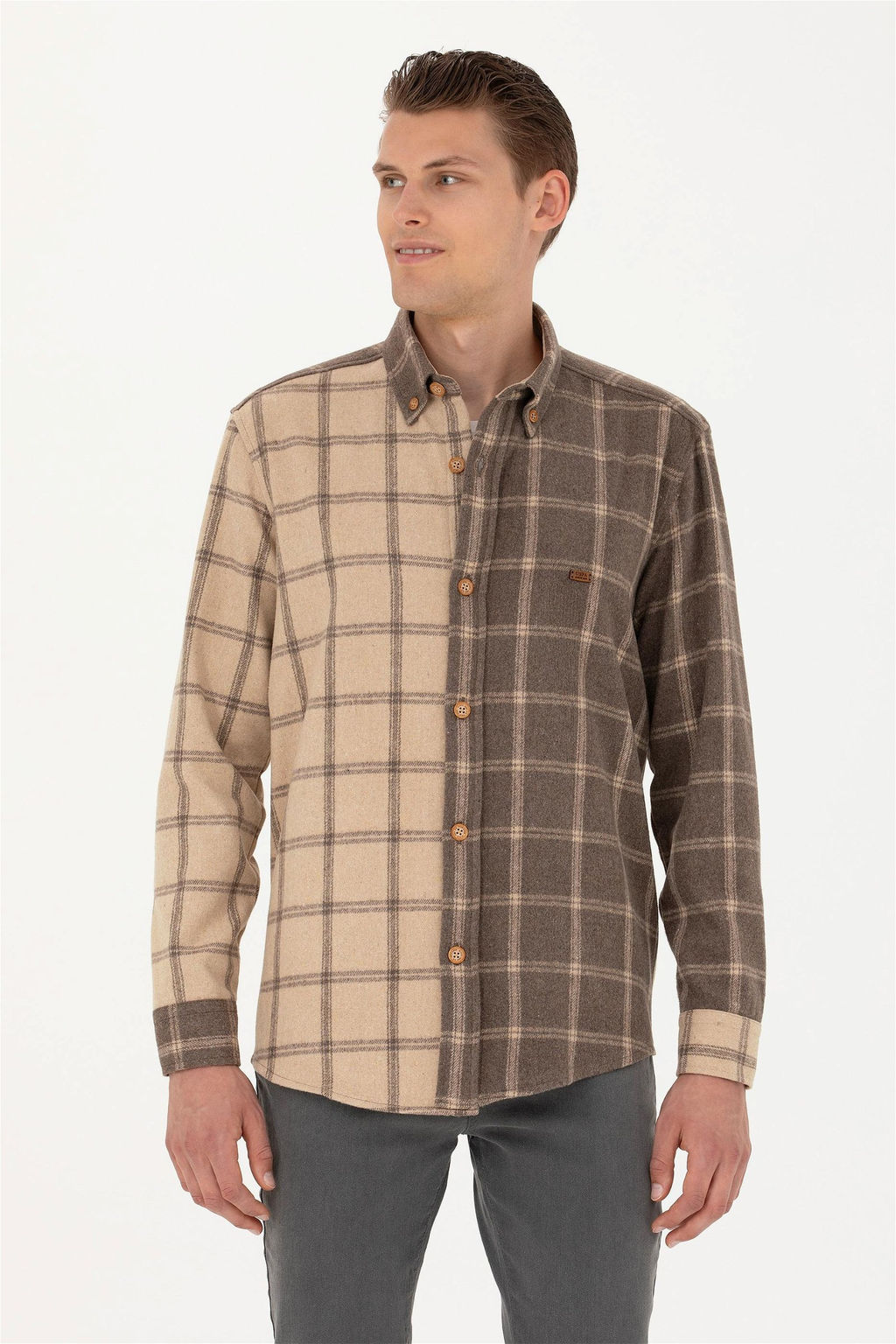 Мужская рубашка светло-хаки с длинным рукавом - U.s. polo assn фото 7