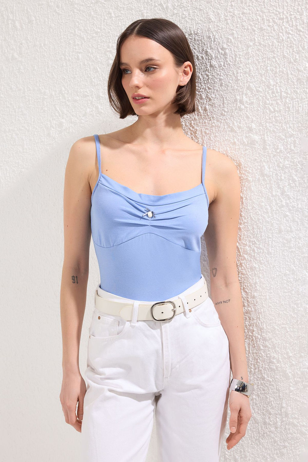 TRENDYOLMILLA Lila Buzgu Detayl? Havuz Yaka Fitted/Vucuda Oturan Orme Atlet TWOSS25BZ00026