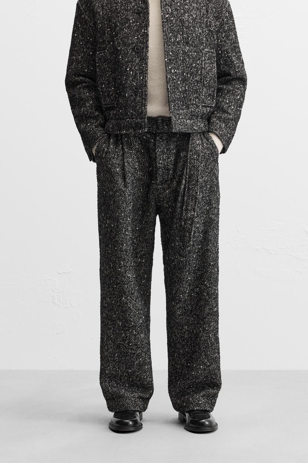 HERRINGBONE WIDE-LEG TROUSERS - Zara фото 2