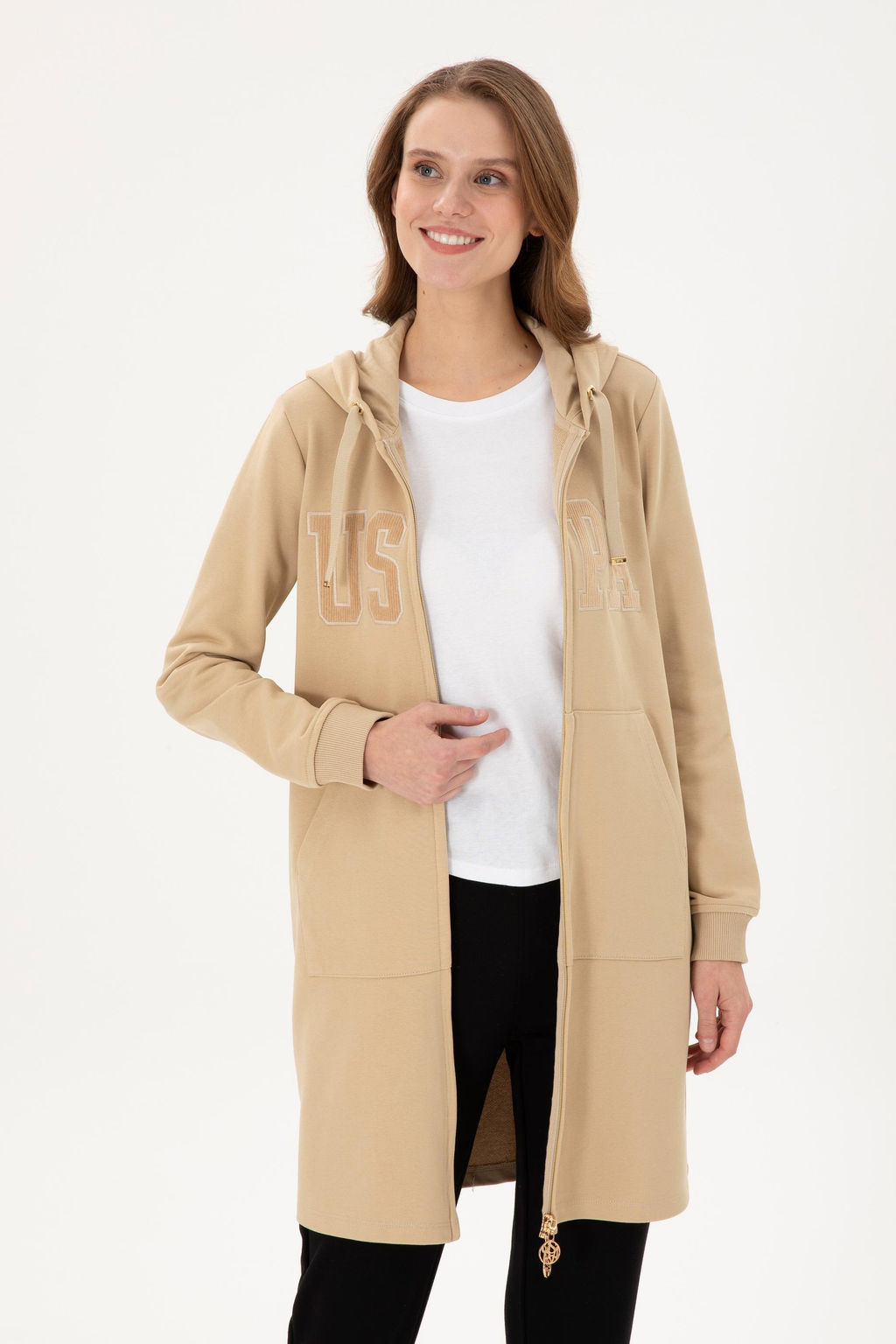 Женская толстовка с капюшоном песочного цвета - U.s. polo assn фото 8