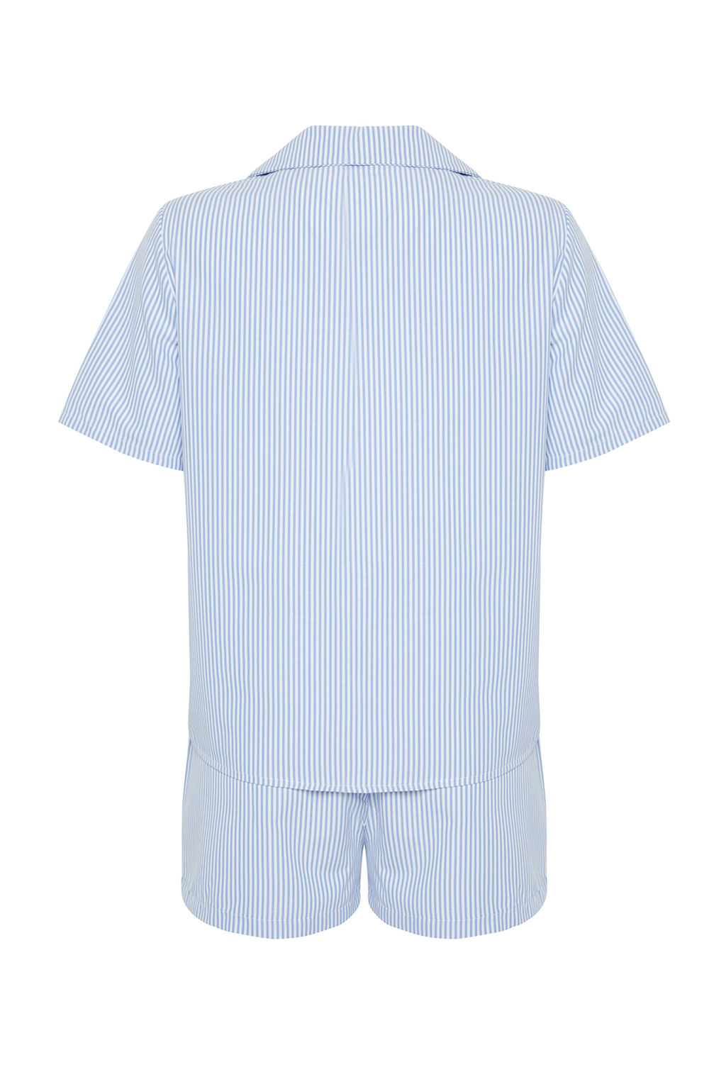 Trendyolmilla Mavi 3lu Paket Pamuklu Cizgili Ip Ask?l? Poplin Bra-Gomlek-Sort Dokuma Pijama Tak?m? THMSS24PT00121 фото 8