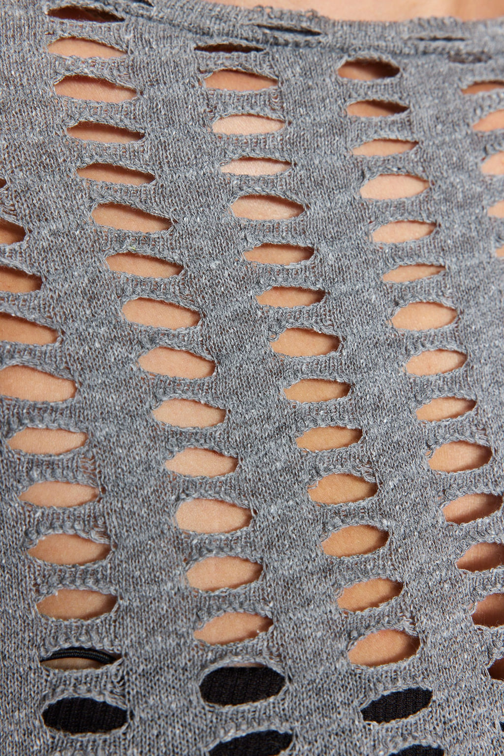 Trendyolmilla Gri Fileli Ispanyol Kol Slim Fit Crop Bisiklet Yaka Orme Bluz TWOAW24BZ00279 фото 5