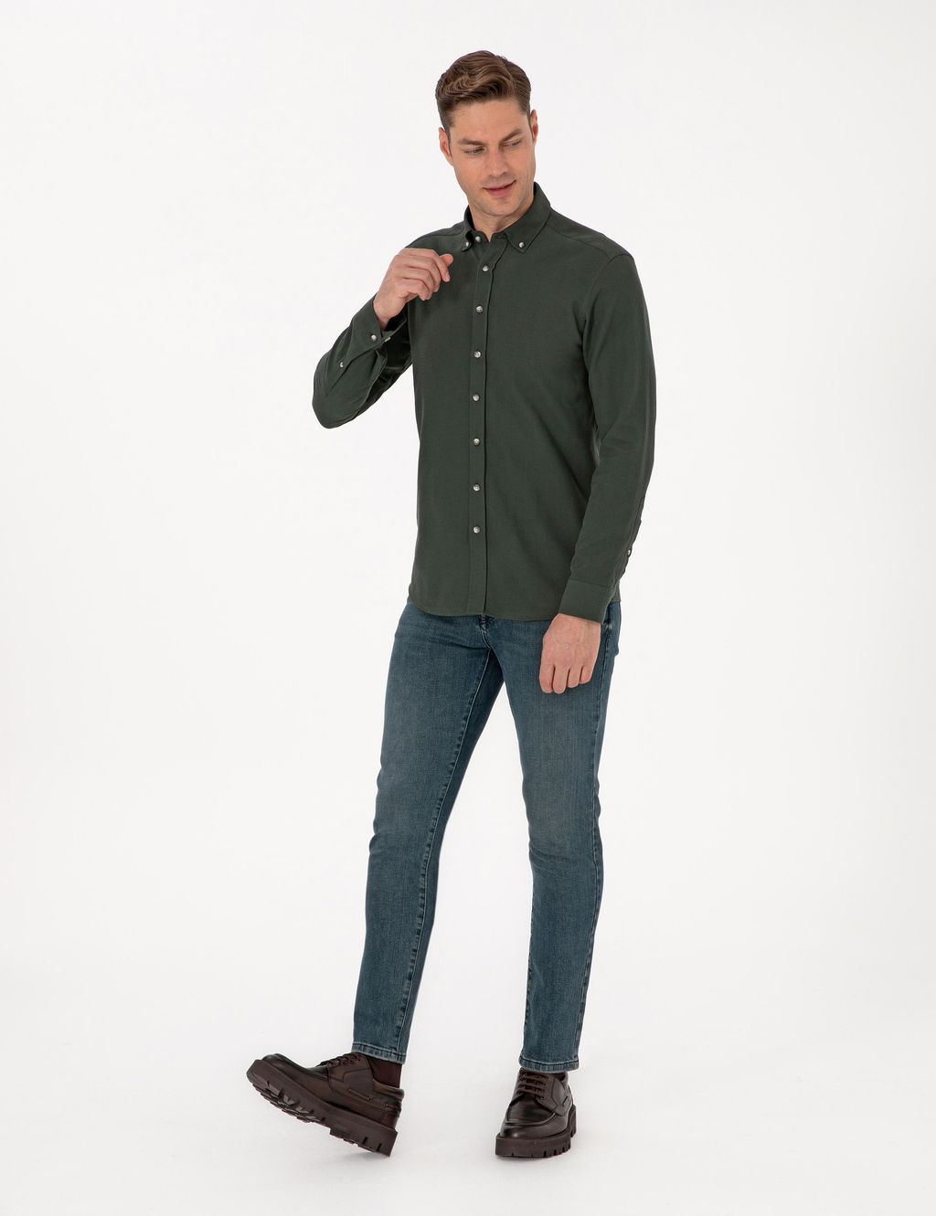 Koyu Haki Slim Fit Uzun Kollu G_mlek - Pierre cardin фото 4