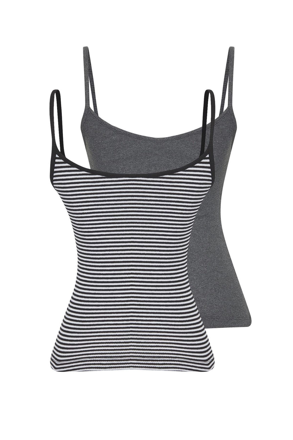 TRENDYOLMILLA Siyah Cizgili-Duz Antrasit 2li Paket Ask?l? Fitted Esnek Fitilli Orme Atlet TWOSS25AL00027 фото 9