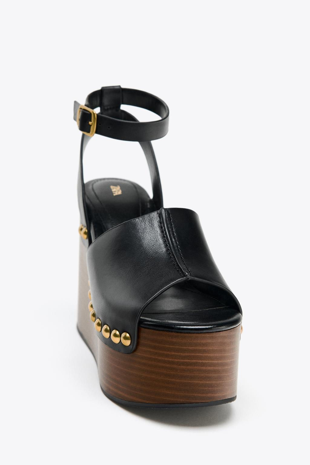 LEATHER WEDGE SANDALS WITH STUDS - Zara фото 10