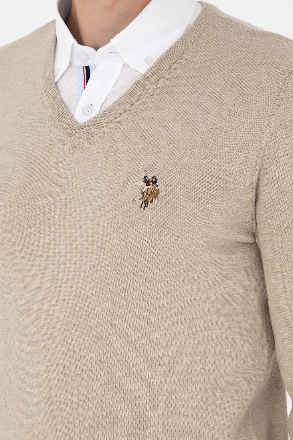 Мужской базовый свитер хаки меланжевого цвета Неожиданная скидка в корзине - U.s. polo assn фото 7