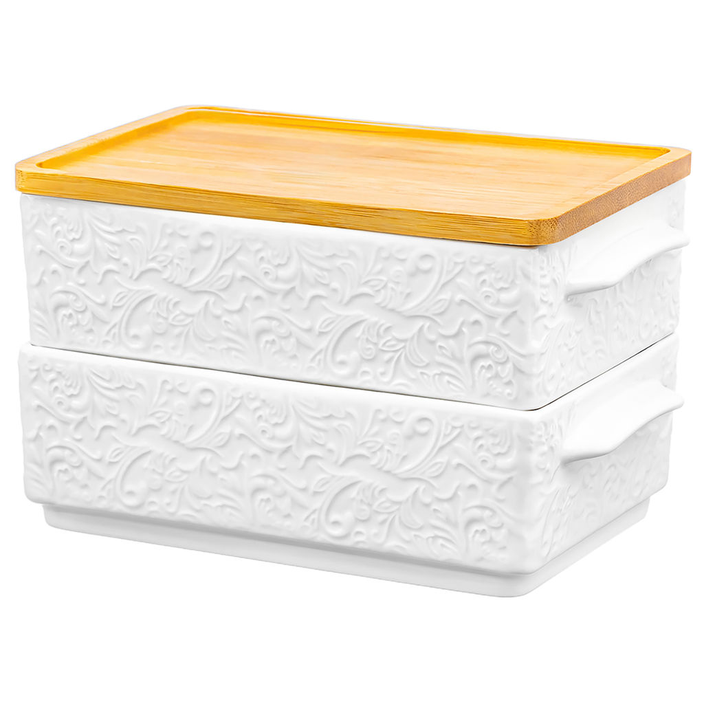 Набор блюд д/холодца 2 пр. 1,6 л 20,5*12*12 см "Лоза" с бамбуковой крышкой, фарфор