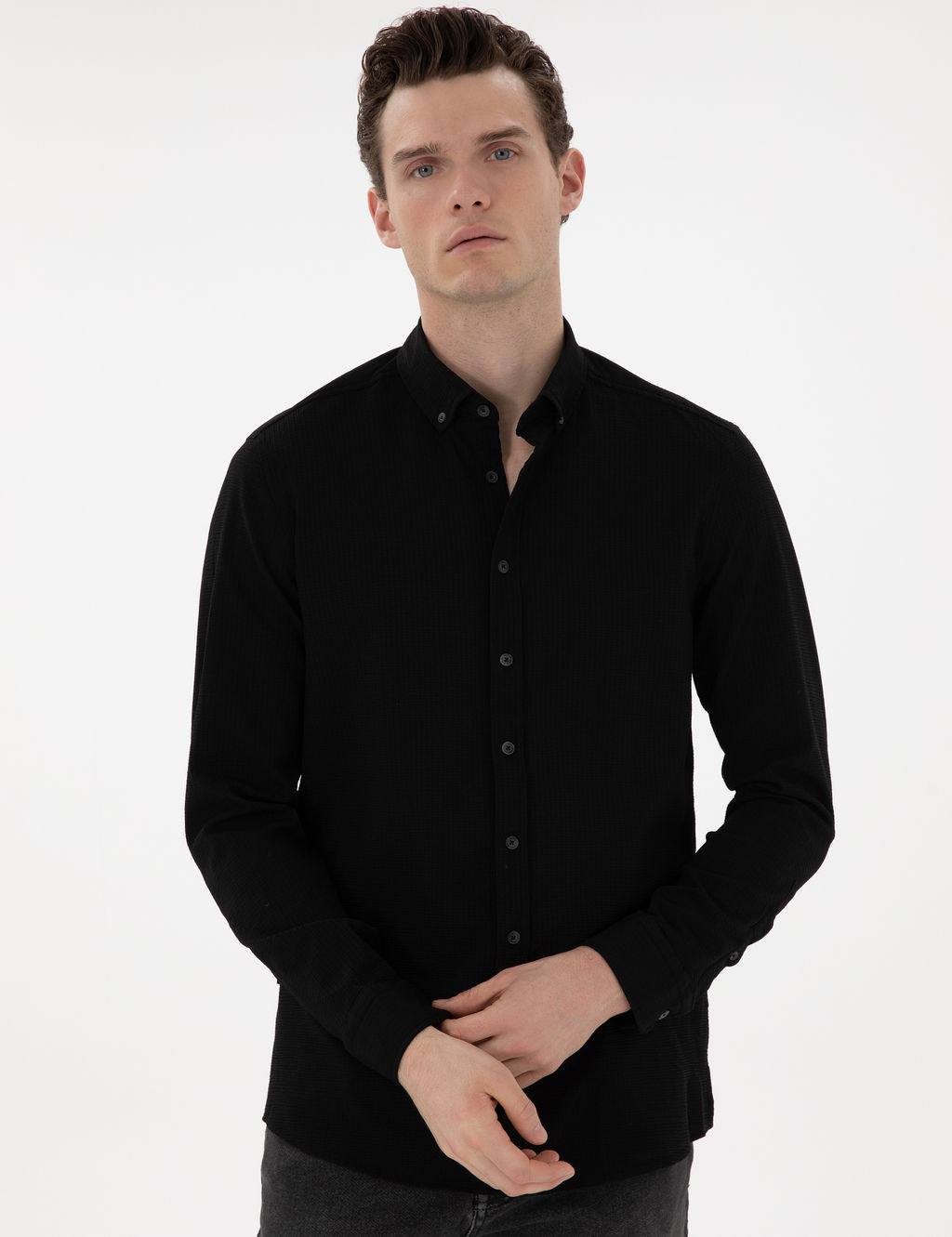 Siyah Slim Fit Uzun Kollu G_mlek
