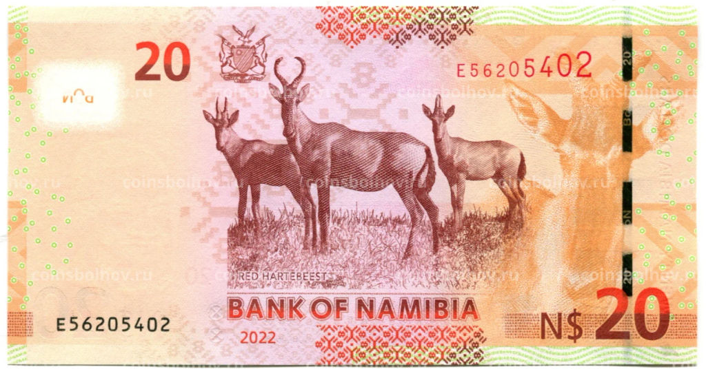 Банкнота 20 долларов 2022 года Намибия