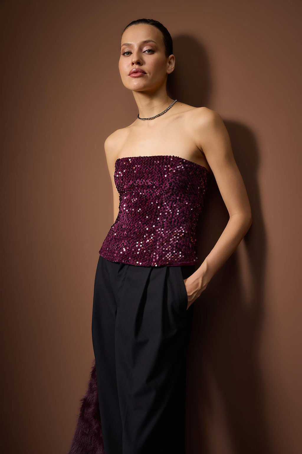 Murdum Straplez Payetli Bedene Oturan Party Bluz TPRAW26BZ00059 - Trendyolmilla фото 2