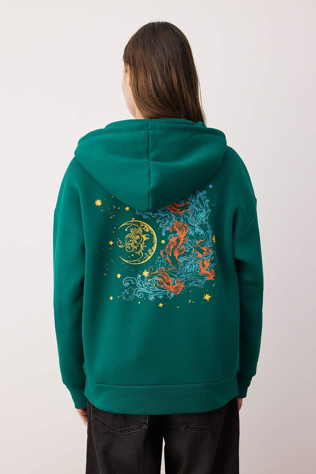 TRENDYOLMILLA Ekru Kal?n Ici Polarl? Kapusonlu Bask?l? Oversize/Genis Kal?p Orme Sweatshirt TWOAW24SW00136  фото 4