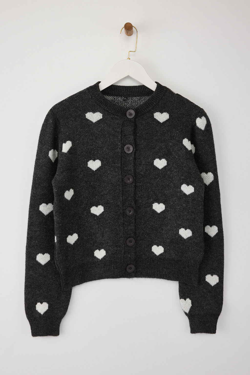 Antrasit Genis Kal?p Kalp Desenli Yumusak Dokulu Triko H?rka TWOAW26HI00033 - Trendyolmilla фото 5