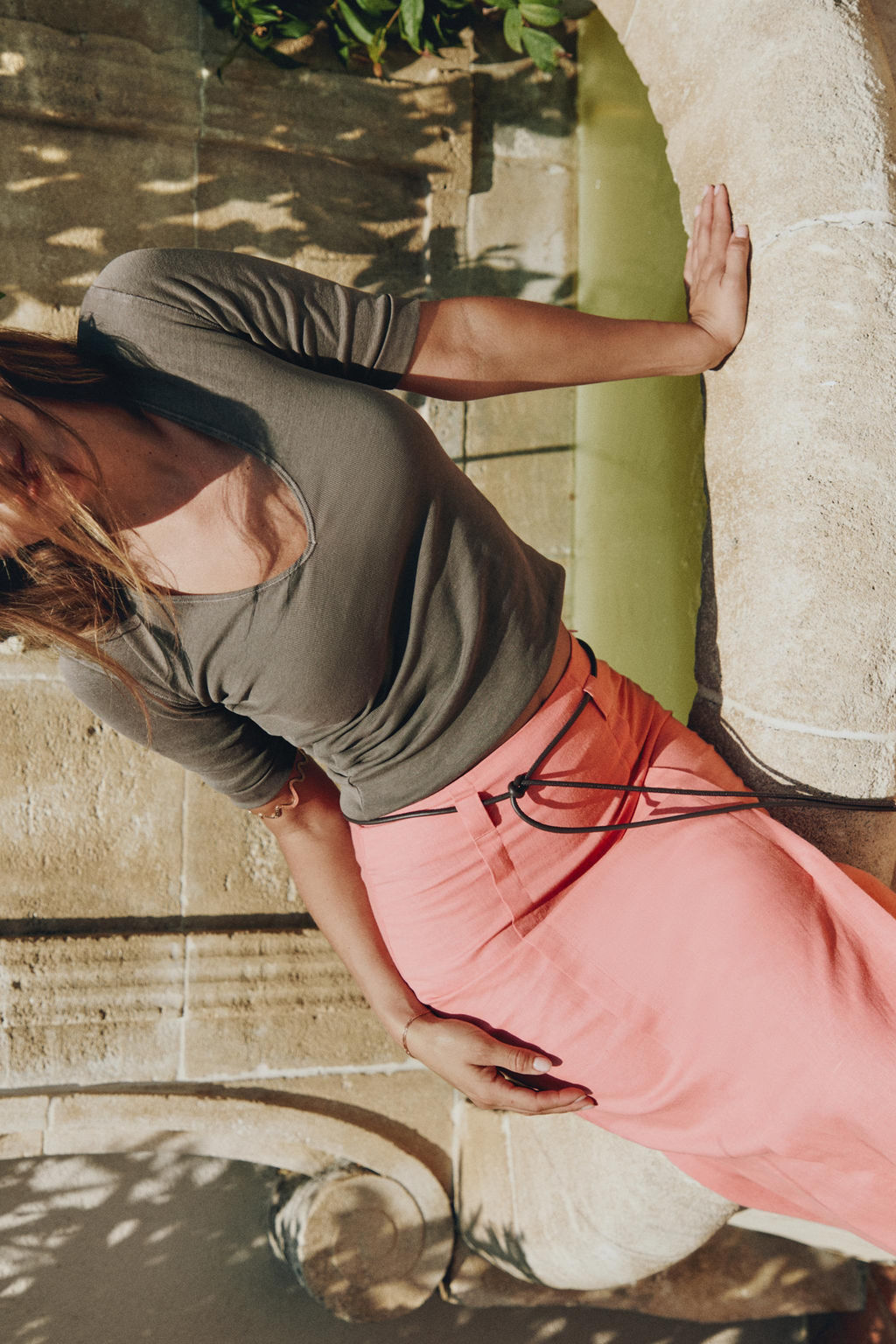 LINEN BLEND MIDI SKIRT WITH BELT